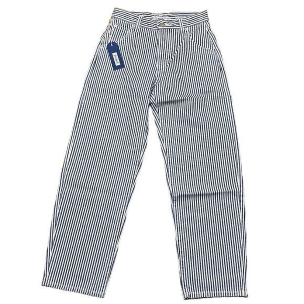 NWT Daily Blue Women's Mantra Wide Barrel Striped Pants Size 24 Wuther Casual